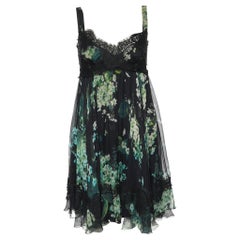 Dolce & Gabbana Black/Green Floral Print Silk Blend Sleeveless Dress S