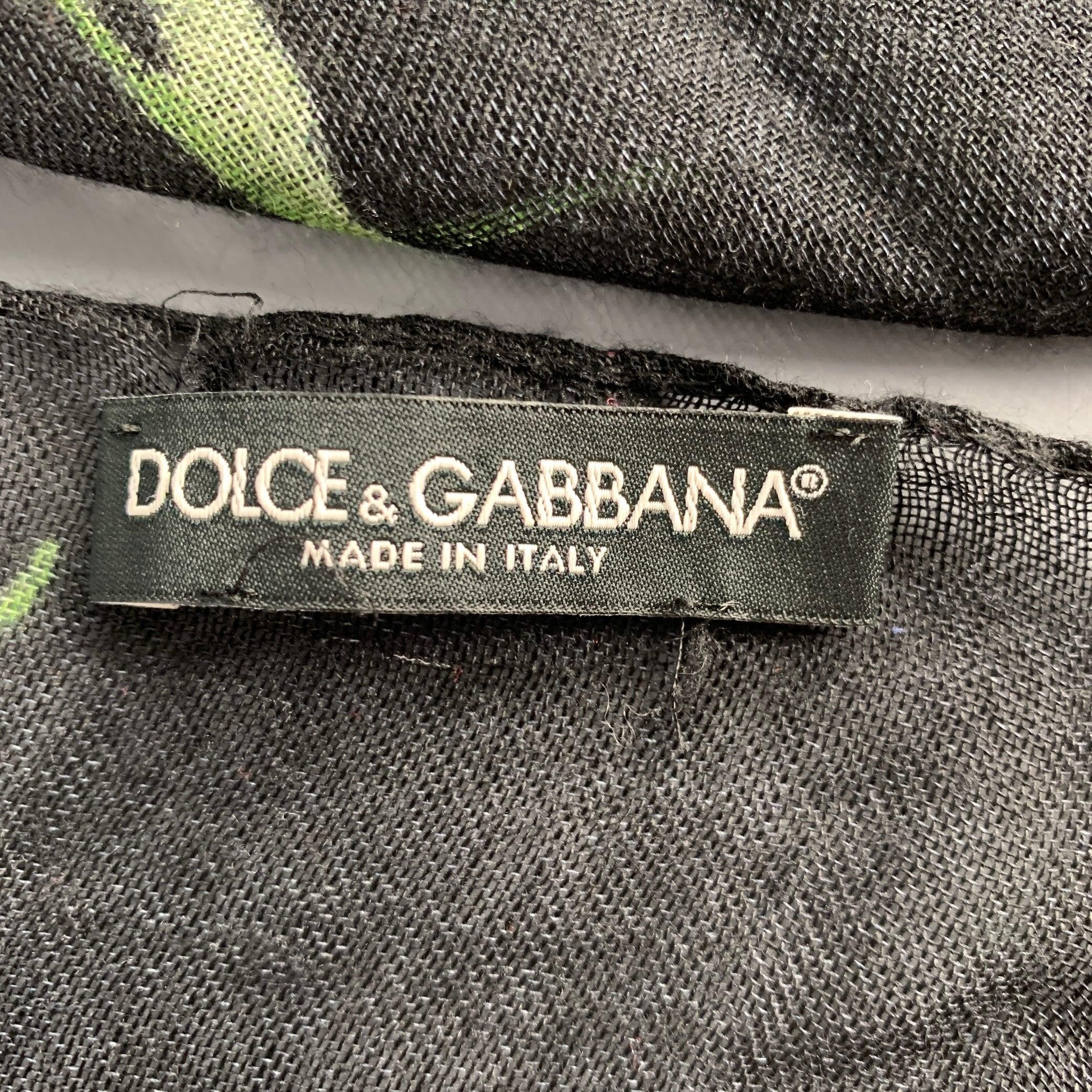 DOLCE & GABBANA Black Green Floral Scarf Shawl For Sale 3