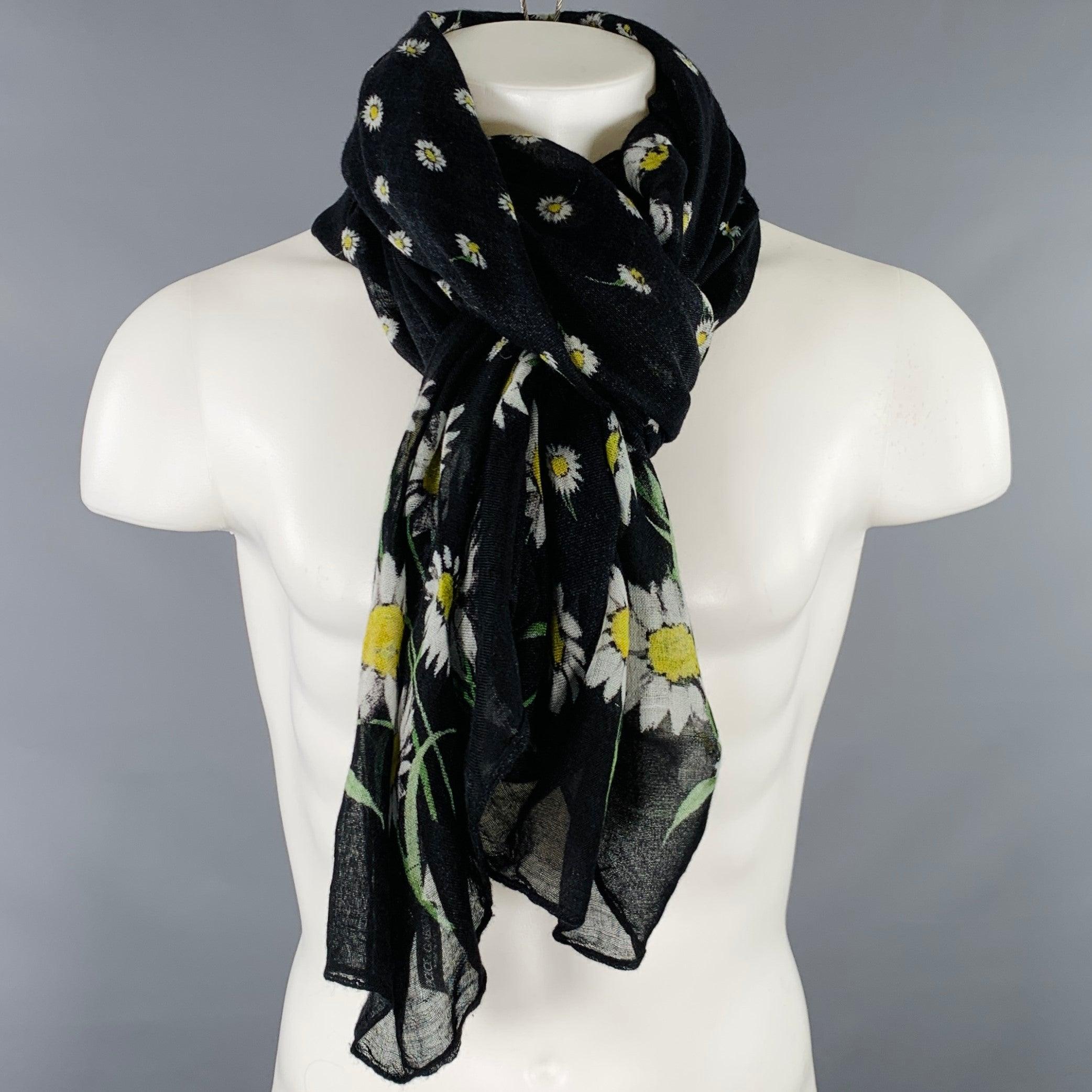 DOLCE & GABBANA Black Green Floral Scarf Shawl For Sale 4