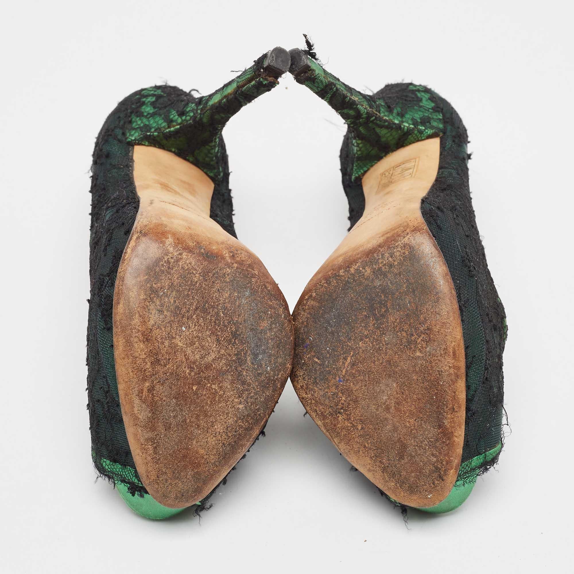 Dolce & Gabbana, pizzo e raso nero/verde, con plateau in punta, taglia 40 in vendita 1