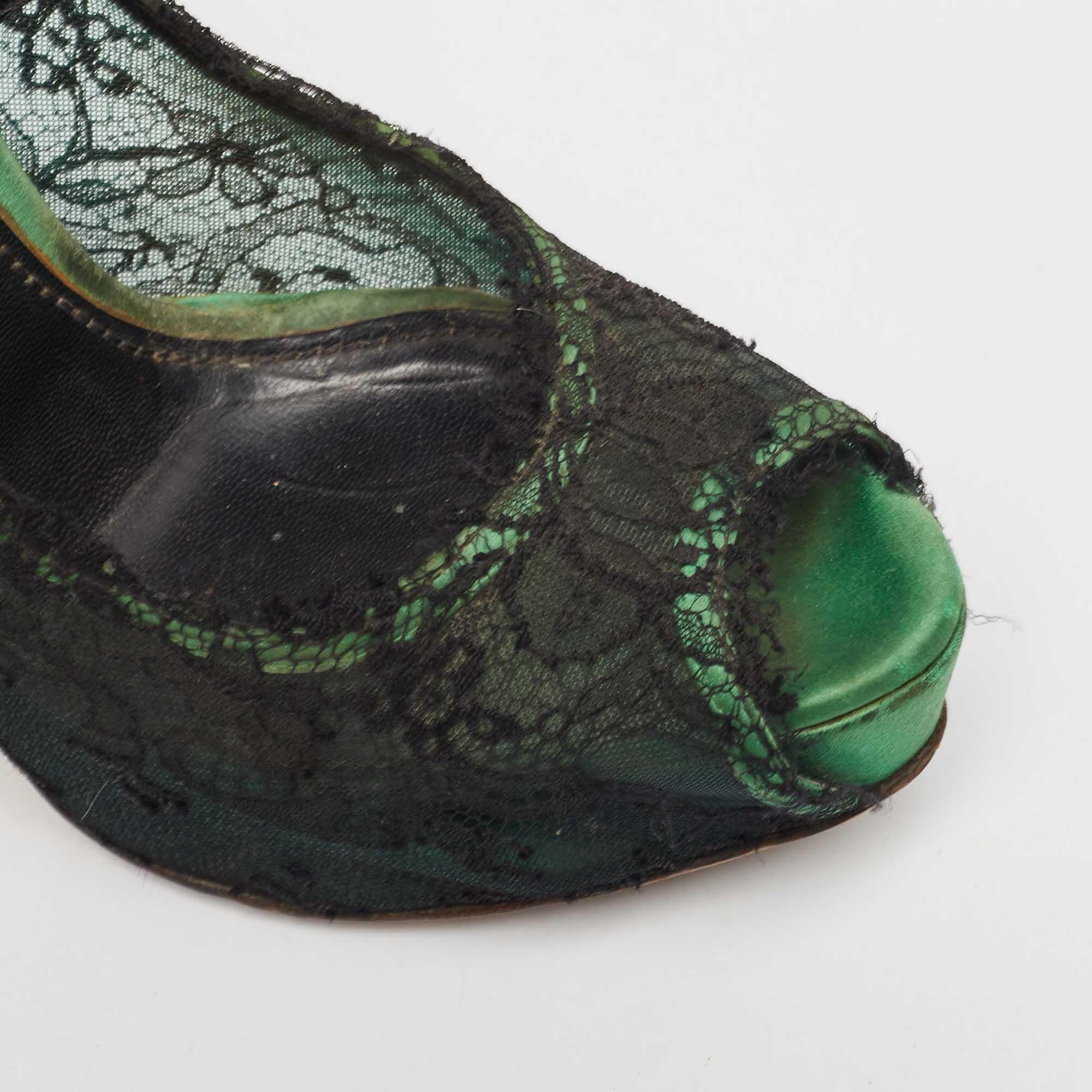Dolce & Gabbana, pizzo e raso nero/verde, con plateau in punta, taglia 40 in vendita 3
