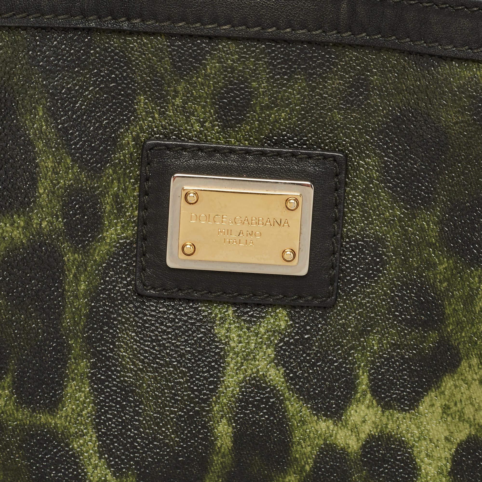 Dolce & Gabbana Black/Green Leopard Print Coated Canvas and Leather Miss Escape  7