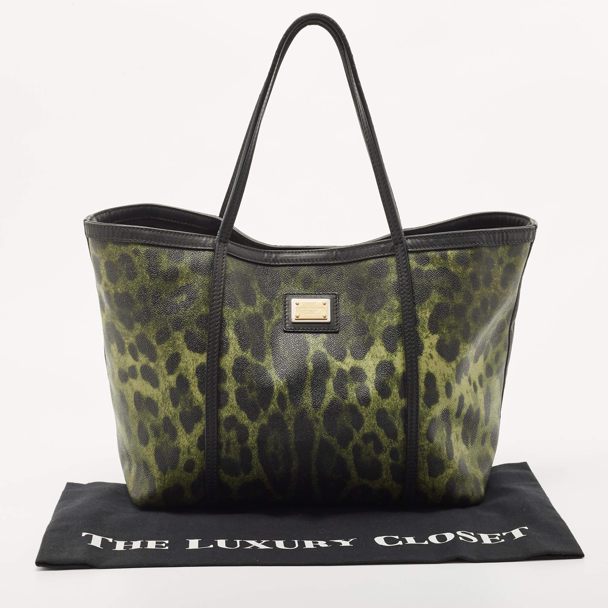 Dolce & Gabbana Black/Green Leopard Print Coated Canvas and Leather Miss Escape  13