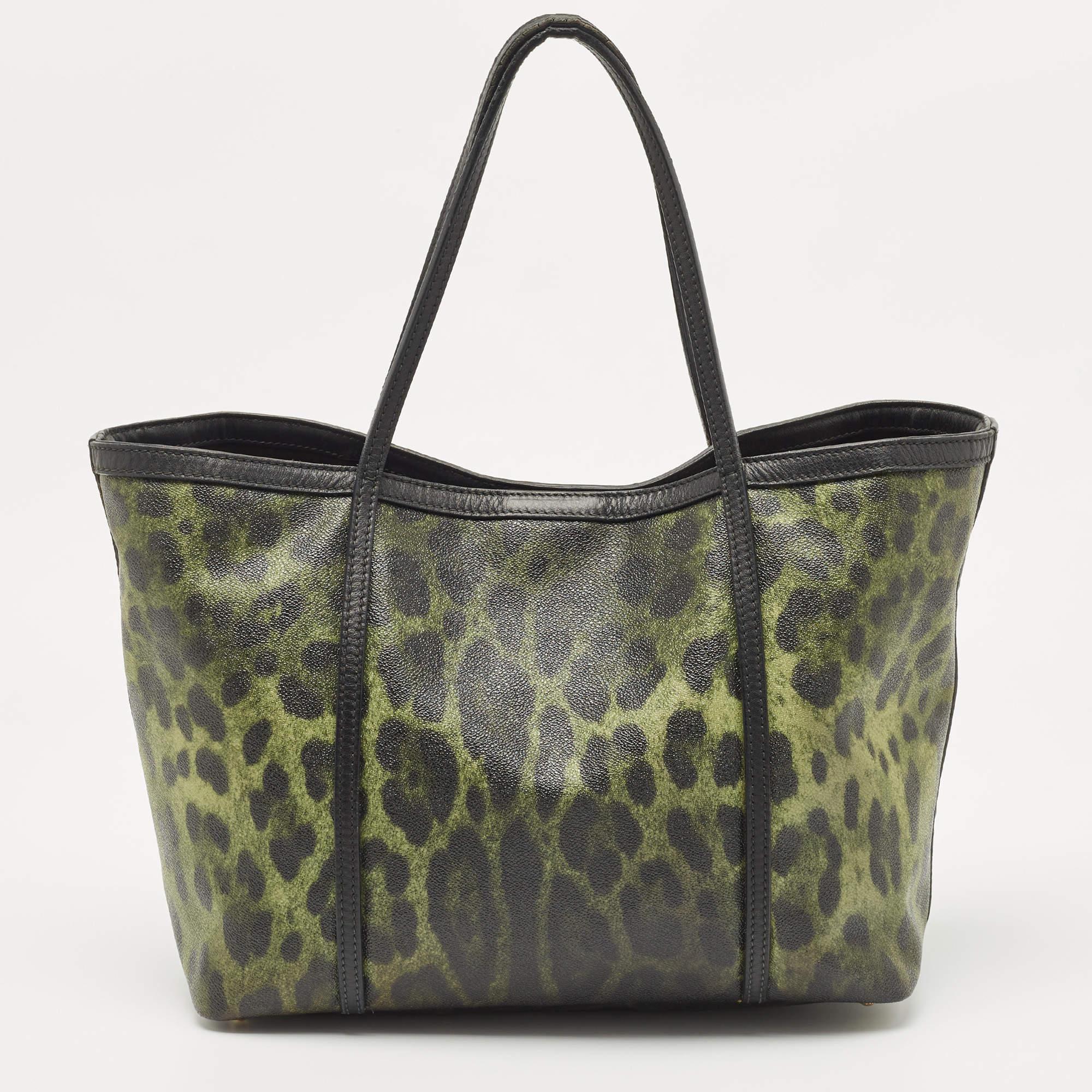Women's Dolce & Gabbana Black/Green Leopard Print Coated Canvas and Leather Miss Escape 