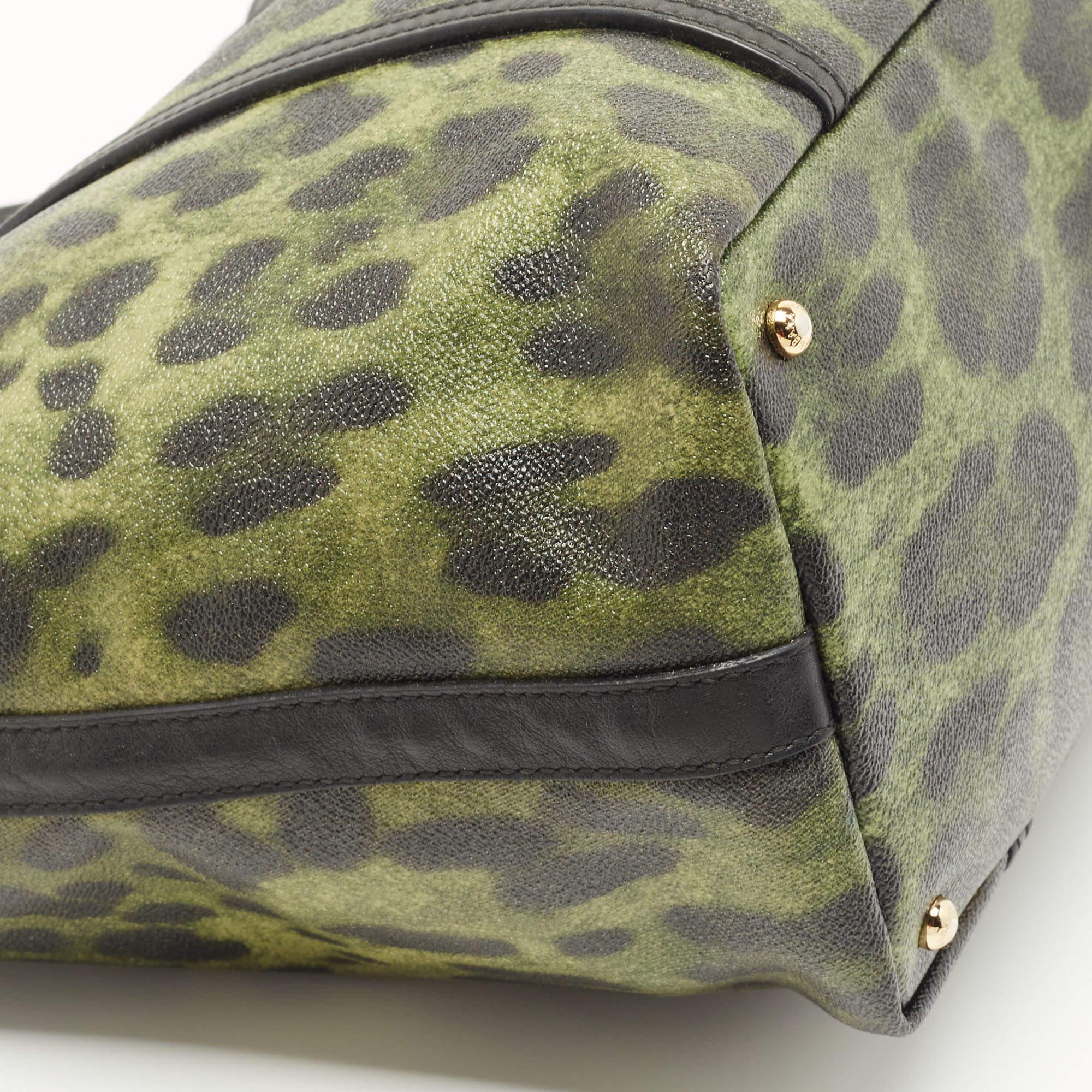 Dolce & Gabbana Black/Green Leopard Print Coated Canvas and Leather Miss Escape  2