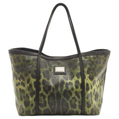 Dolce & Gabbana Black/Green Leopard Print Coated Canvas and Leather Miss Escape 