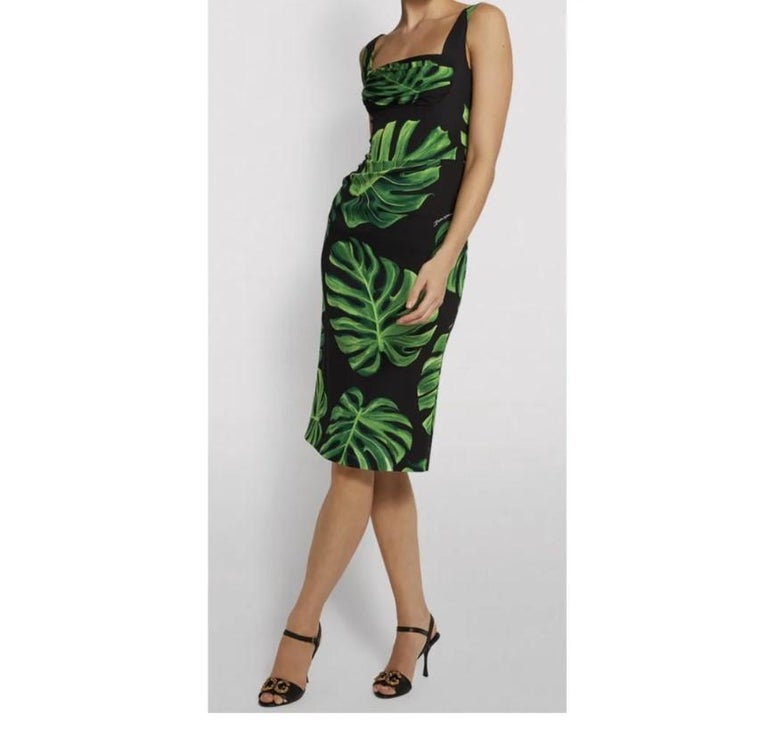 Dolce & Gabbana Green Silk Sweetheart Neckline Midi  Dress