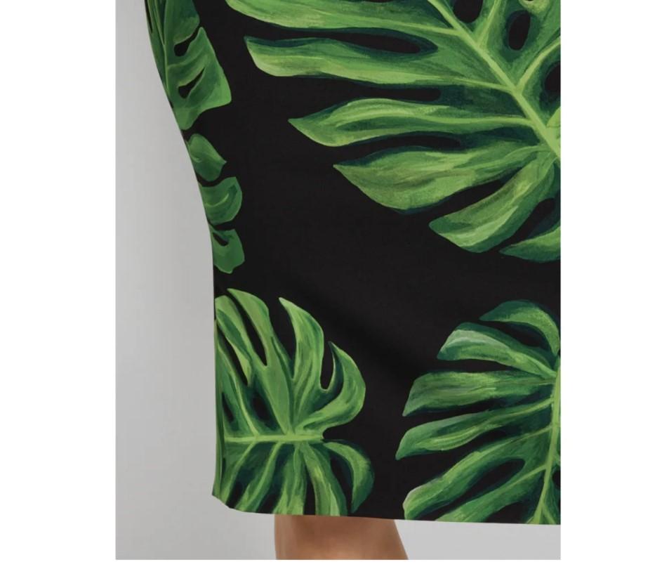 Dolce & Gabbana Black Green Silk Leaves Midi Sheath Dress Tropical Bodycon DG For Sale 2