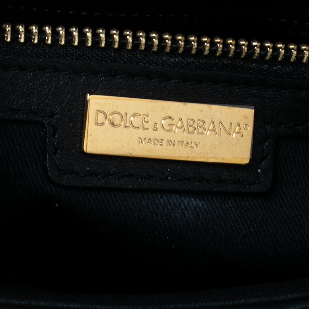 Dolce & Gabbana Black/Grey Leopard Print Coated Canvas and Leather Padlock Top H 6