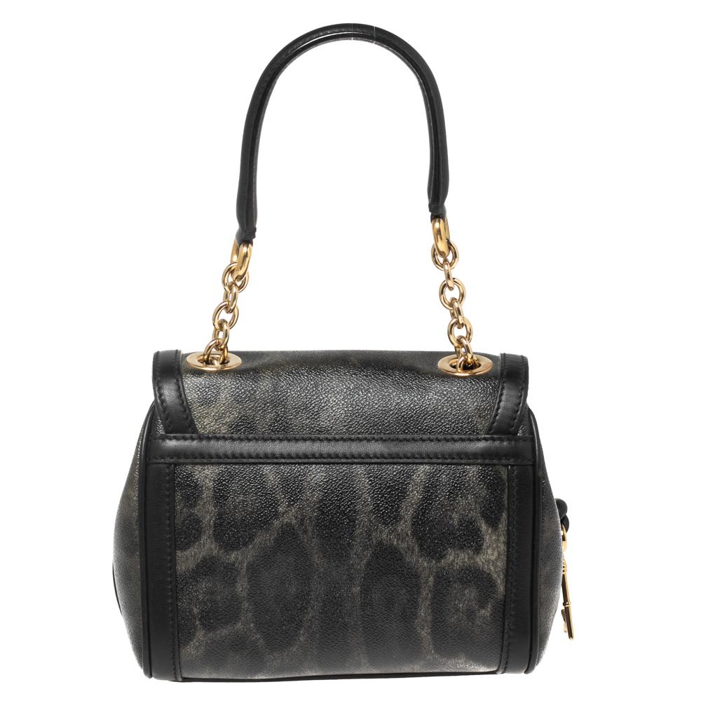 Women's Dolce & Gabbana Black/Grey Leopard Print Coated Canvas and Leather Padlock Top H