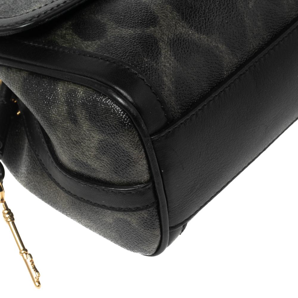 Dolce & Gabbana Black/Grey Leopard Print Coated Canvas and Leather Padlock Top H 1