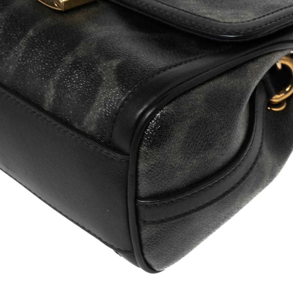 Dolce & Gabbana Black/Grey Leopard Print Coated Canvas and Leather Padlock Top H 2