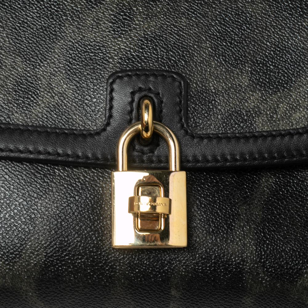 Dolce & Gabbana Black/Grey Leopard Print Coated Canvas and Leather Padlock Top H 3