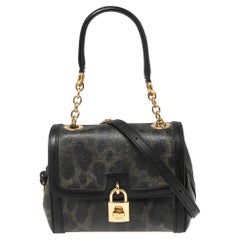 Dolce & Gabbana Black/Grey Leopard Print Coated Canvas and Leather Padlock Top H