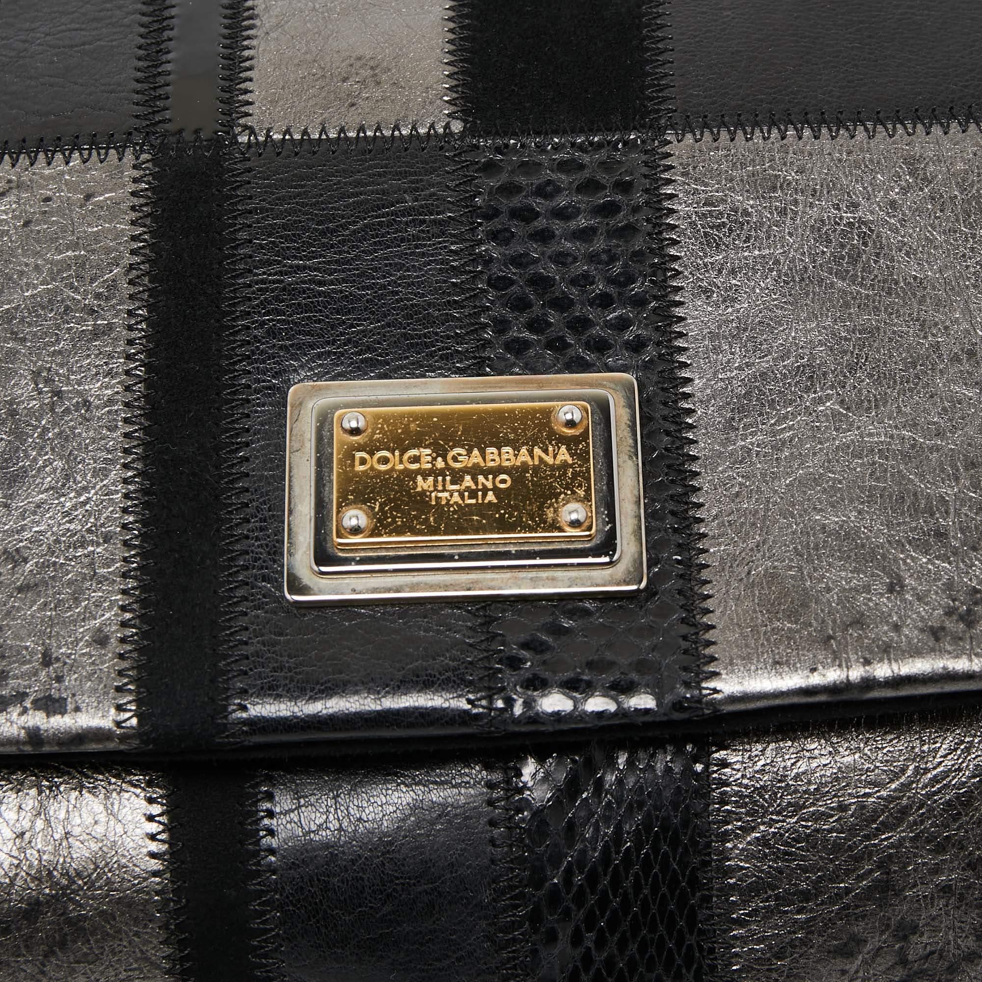 Dolce & Gabbana Black/Grey Mixed Leather and Snakeskin Patchwork Chain Bag For Sale 6