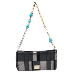 Dolce & Gabbana Schwarz/Grau Mixed Leder und Schlangenhaut Patchwork Kette Tasche