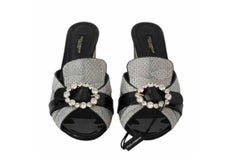 Dolce & Gabbana Black Grey Python Leather Sandals Heels Shoes Crystals Open Toe