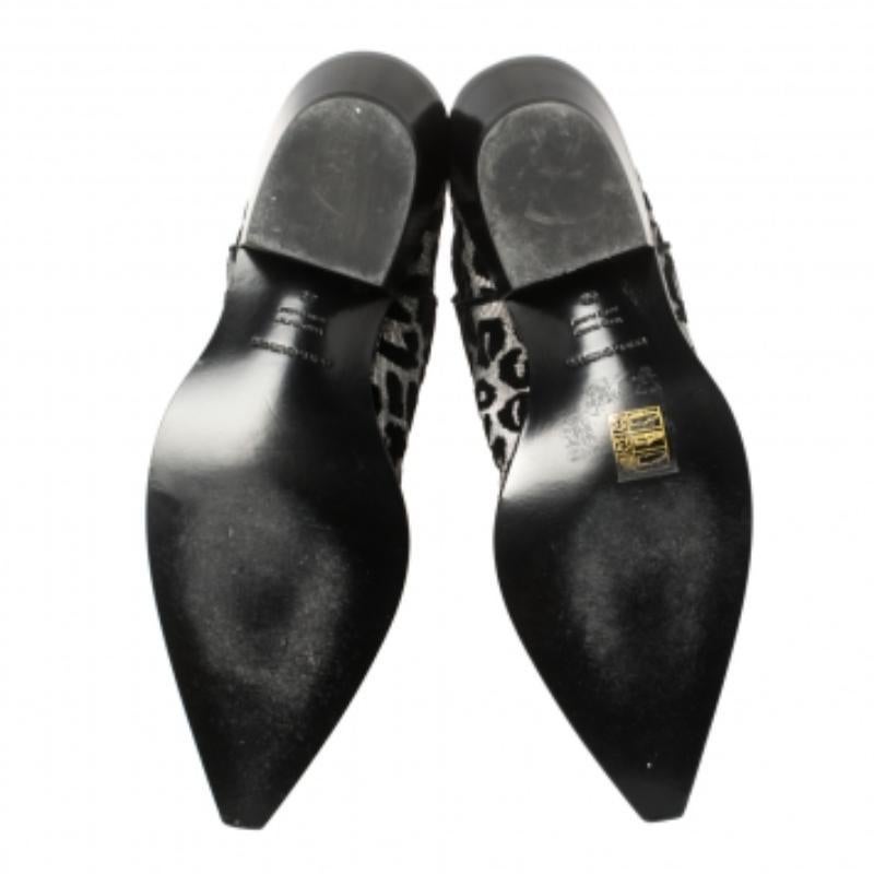 Women's Dolce & Gabbana Black/Grey Shimmering Leopard Laurex Fabric Cowboy Boots Size 38 For Sale
