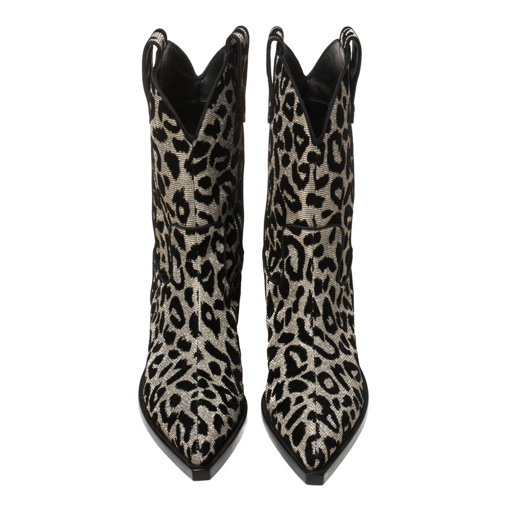 Donna Dolce & Gabbana Stivali da Cowboy in Tessuto Laurex Nero/Grigio Luccicante Taglia 38