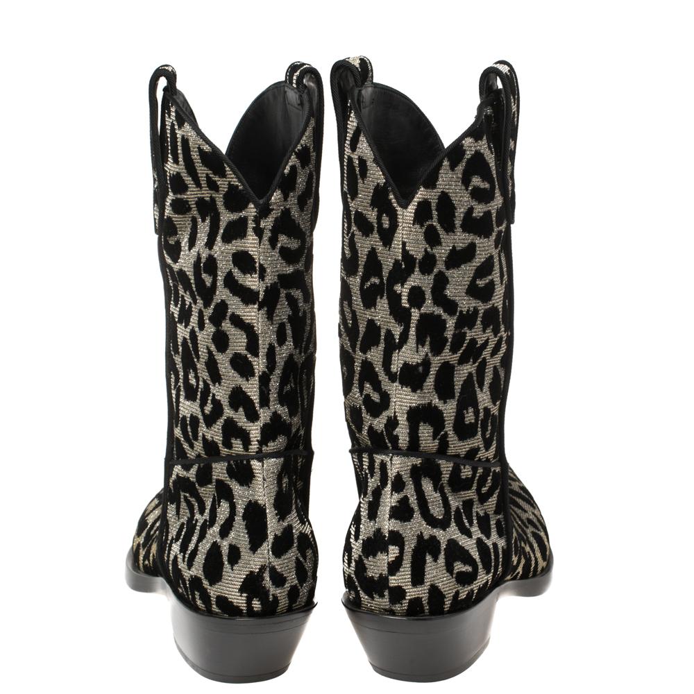 Dolce & Gabbana Stivali da Cowboy in Tessuto Laurex Nero/Grigio Luccicante Taglia 38 1