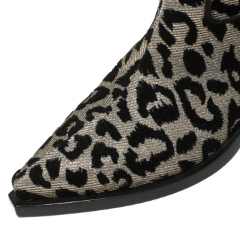 Dolce & Gabbana Black/Grey Shimmering Leopard Laurex Fabric Cowboy Boots Size 38 For Sale 4
