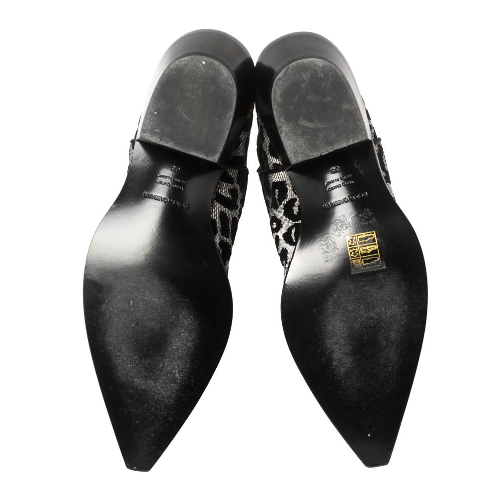 Dolce & Gabbana Stivali da Cowboy in Tessuto Laurex Nero/Grigio Luccicante Taglia 38 5