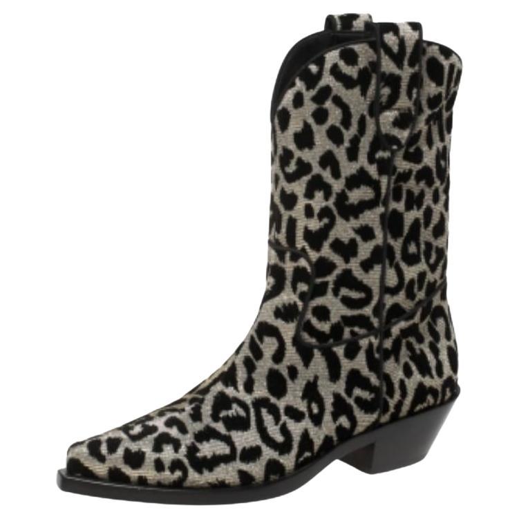 Dolce & Gabbana Black/Grey Shimmering Leopard Laurex Fabric Cowboy Boots Size 38 For Sale