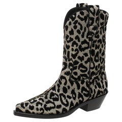 Dolce & Gabbana Schwarz/Grau schimmernde Cowboystiefel aus Leoparden-Laurex-Stoff, Größe 38