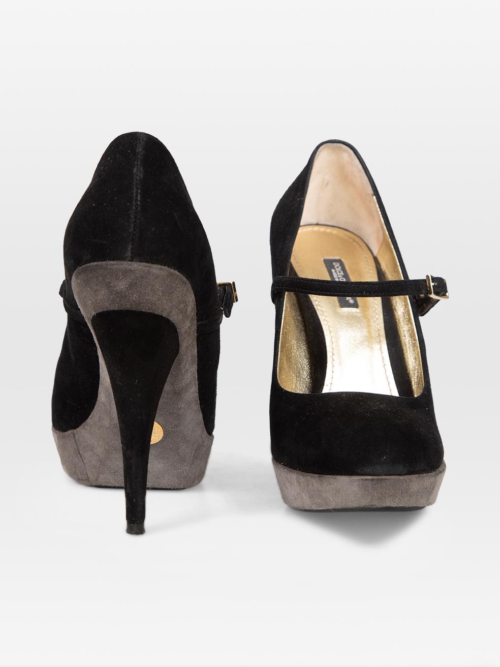 Noir Dolce & Gabbana - Escarpins à plateforme en daim noir et gris - Taille IT 39 en vente