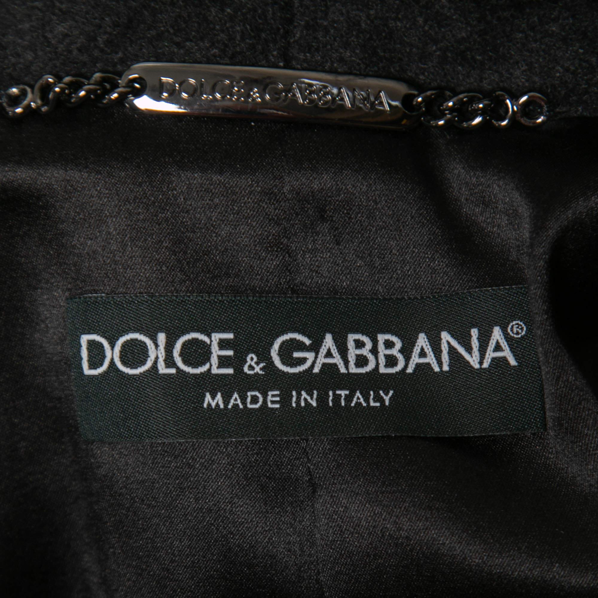 Dolce & Gabbana Black Grey Wool & Fur Single Breasted Jacket M In Good Condition For Sale In Dubai, Al Qouz 2