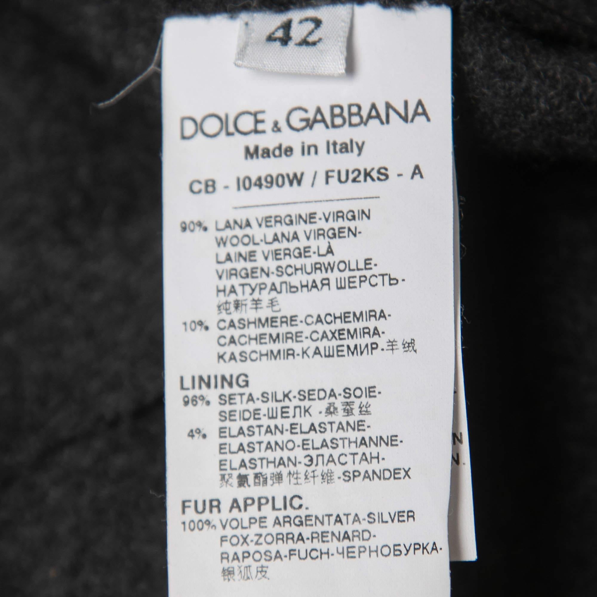 Women's Dolce & Gabbana Black Grey Wool & Fur Single Breasted Jacket M For Sale
