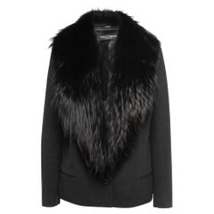 Dolce & Gabbana Black Grey Wool & Fur Single Breasted Jacket M