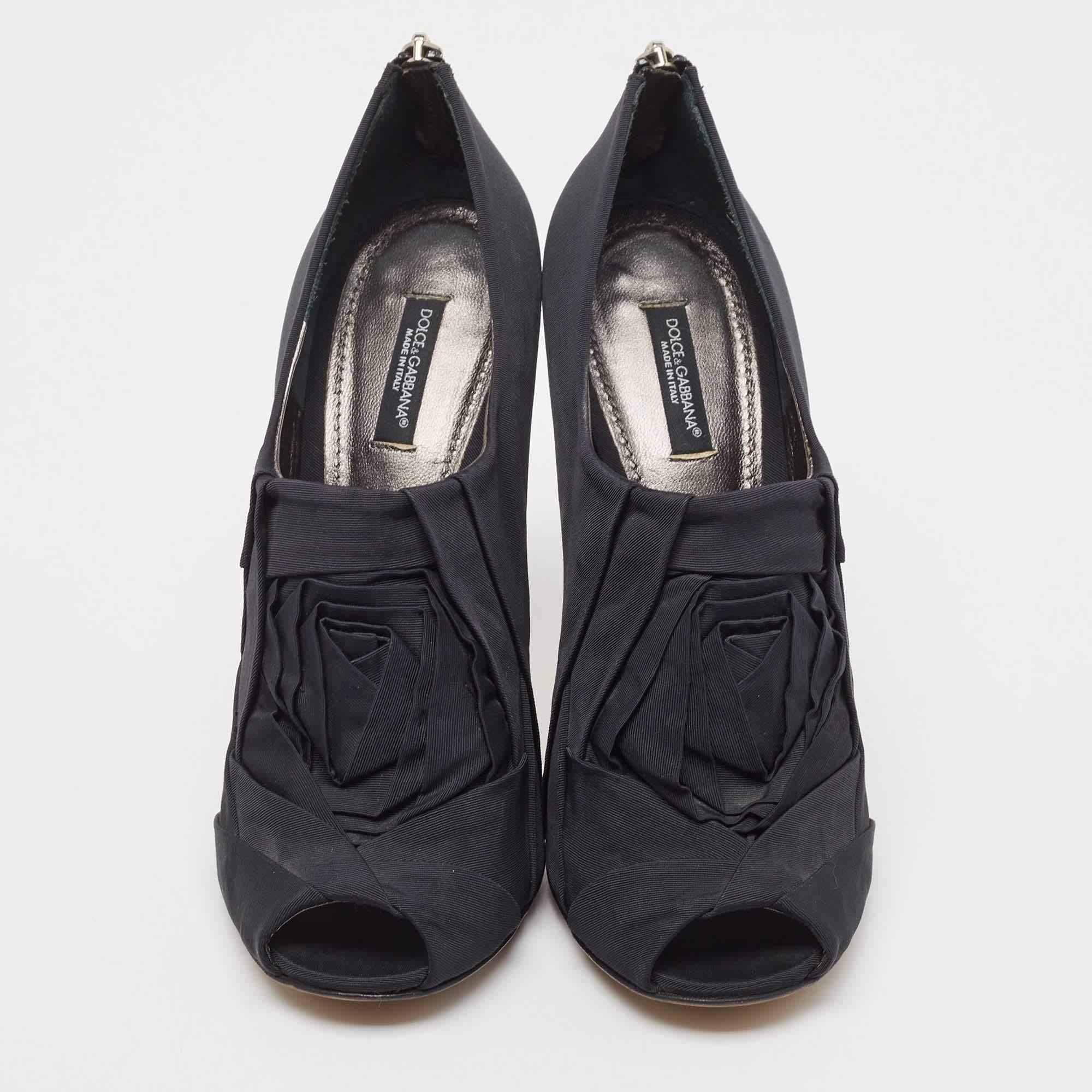 Nero Dolce & Gabbana - Stivaletti Peep Toe in grosgrain nero taglia 40 in vendita