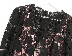 Dolce & Gabbana Black Guipure Lace Pink Silk Lined Dress