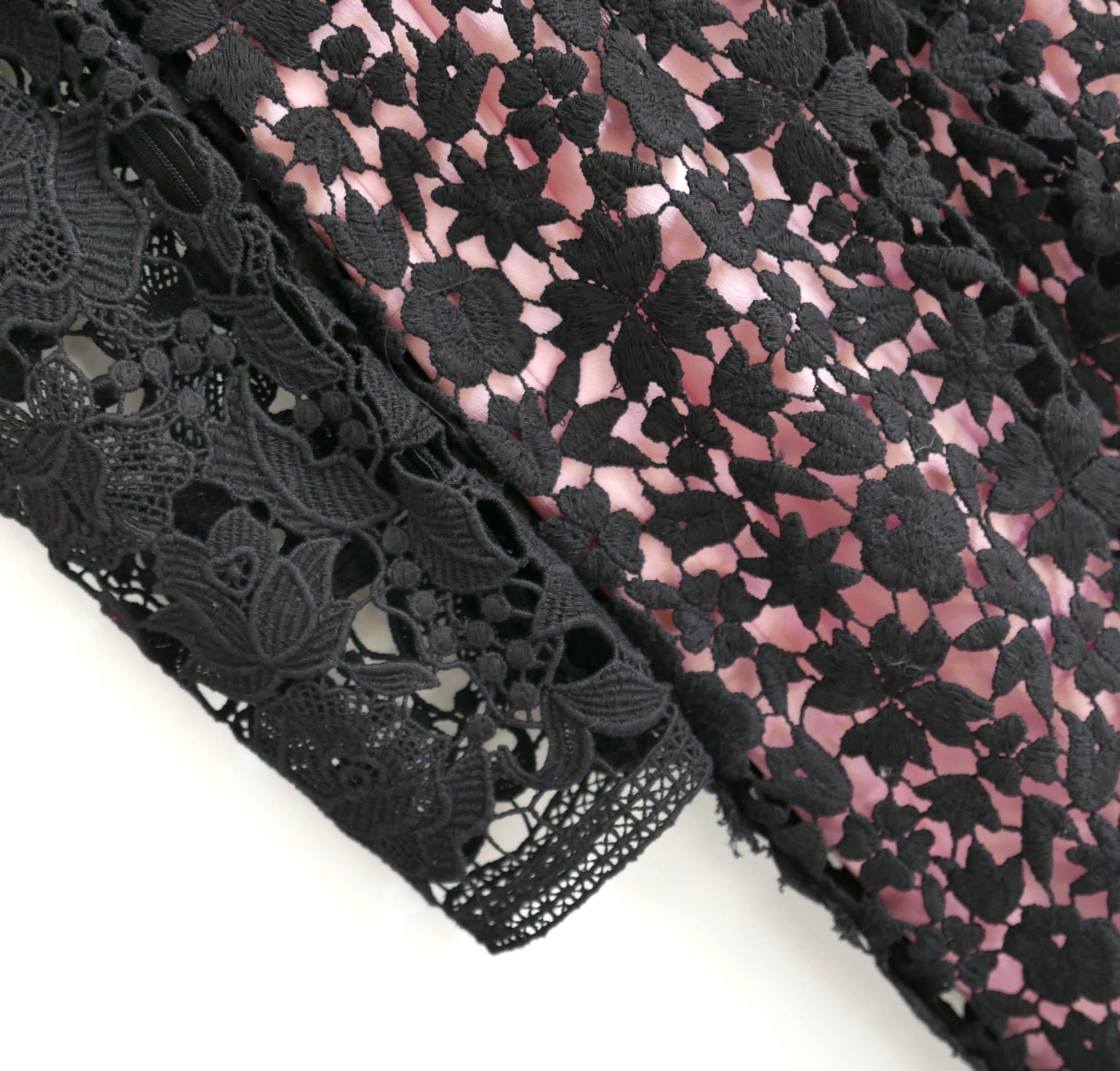 Dolce & Gabbana Black Guipure Lace Pink Silk Lined Dress In New Condition For Sale In London, GB
