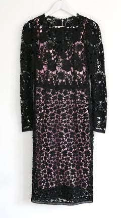 Dolce & Gabbana Black Guipure Lace Pink Silk Lined Dress