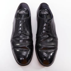 DOLCE GABBANA black hard leather perforated toe brogue loafers UK7 EU41