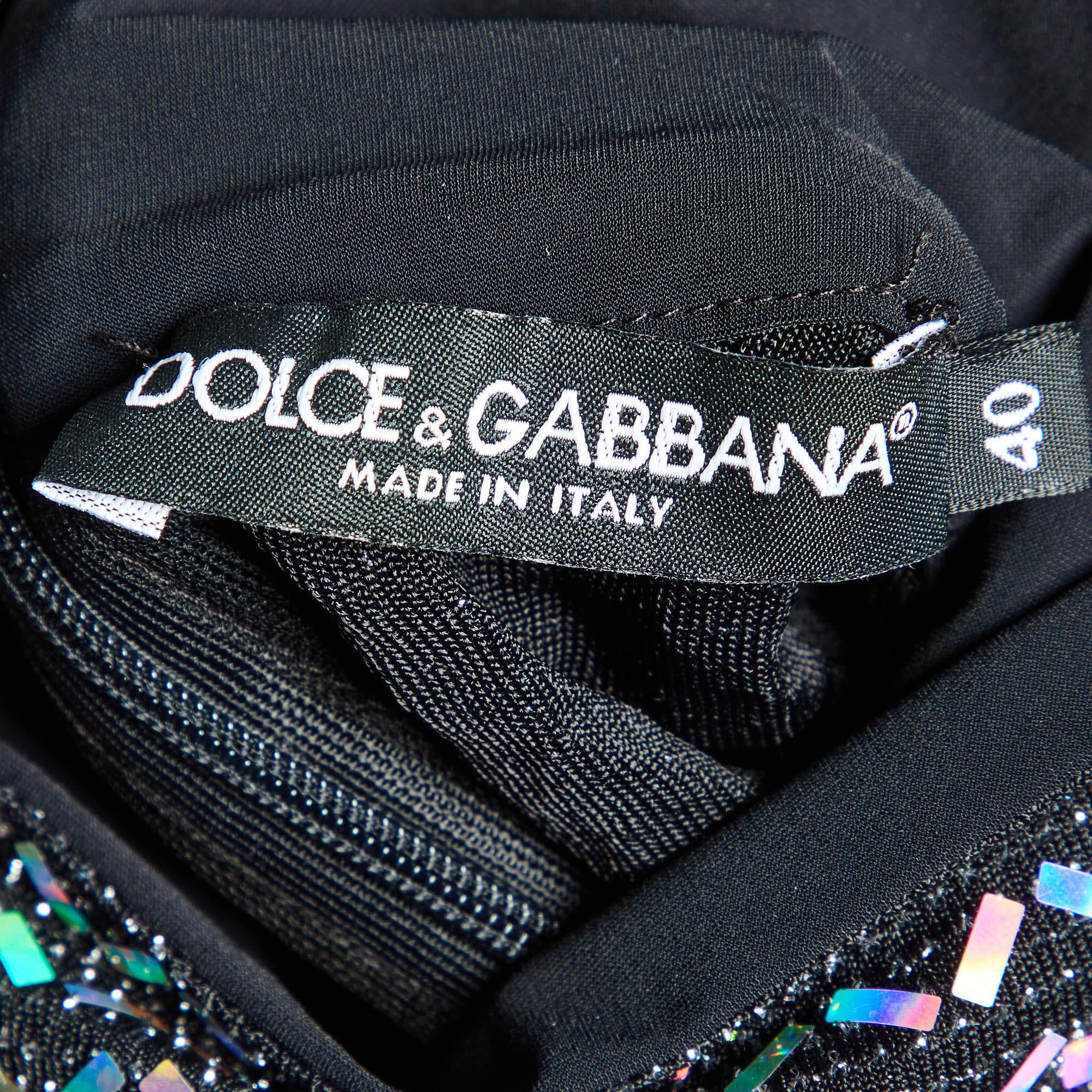 Dolce & Gabbana Black Holographic Lurex Jersey Turtle Neck Mini Dress S For Sale 2