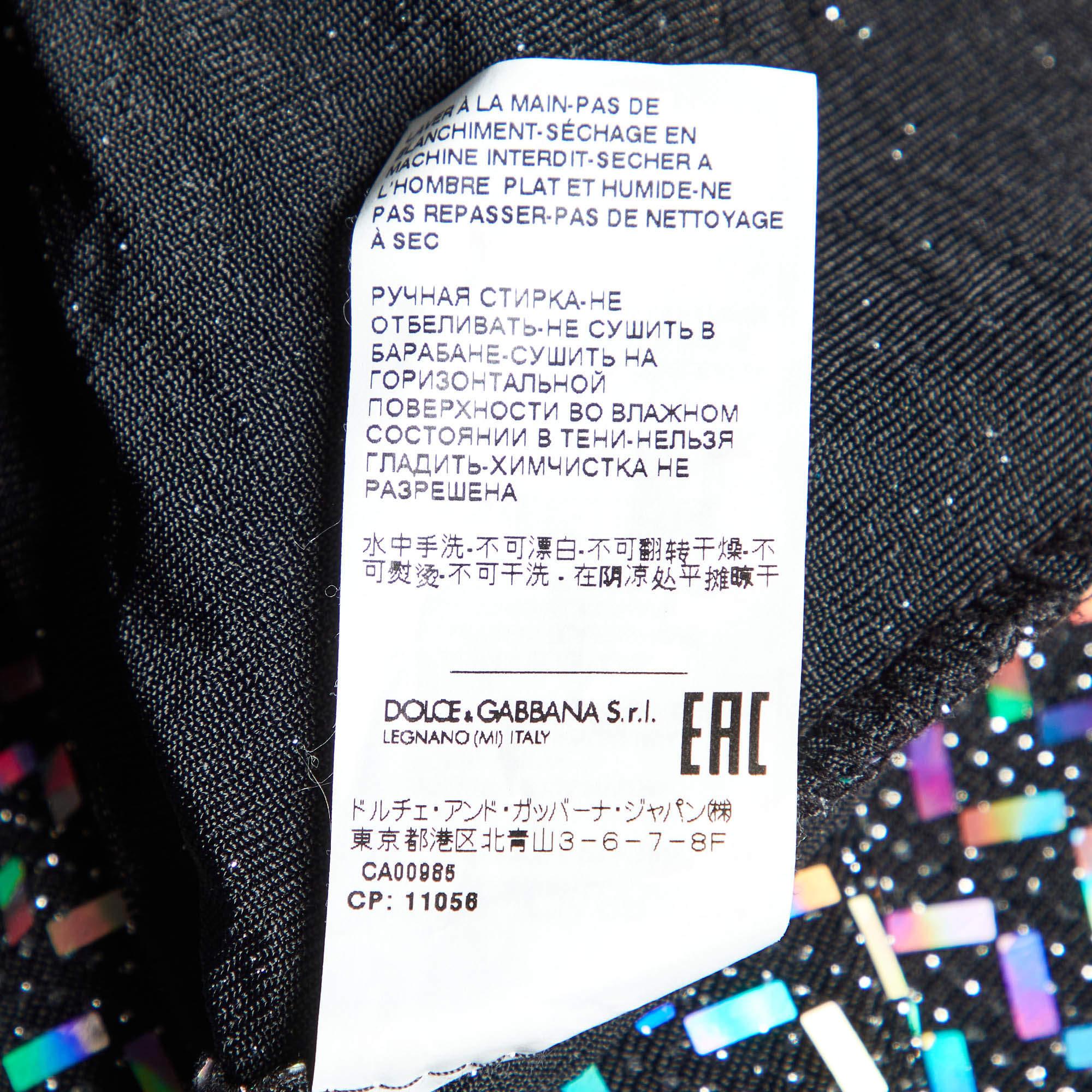 Dolce & Gabbana Black Holographic Lurex Jersey Turtle Neck Mini Dress S For Sale 3
