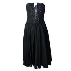 DOLCE & GABBANA Schwarzes Sanduhr-Spitzenkleid mit Korsett und Schnürung 42