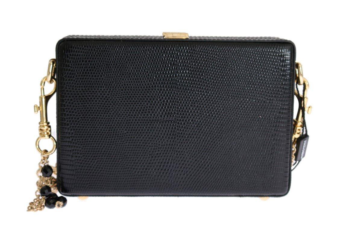 Dolce & Gabbana Black Iguana Leather Crystal Bag In Excellent Condition In Brossard, QC