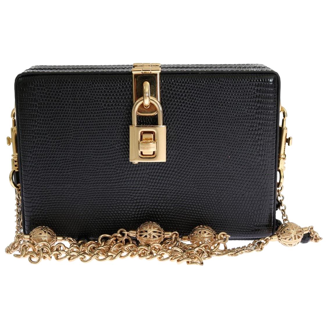 Dolce & Gabbana Black Iguana Leather Crystal Bag