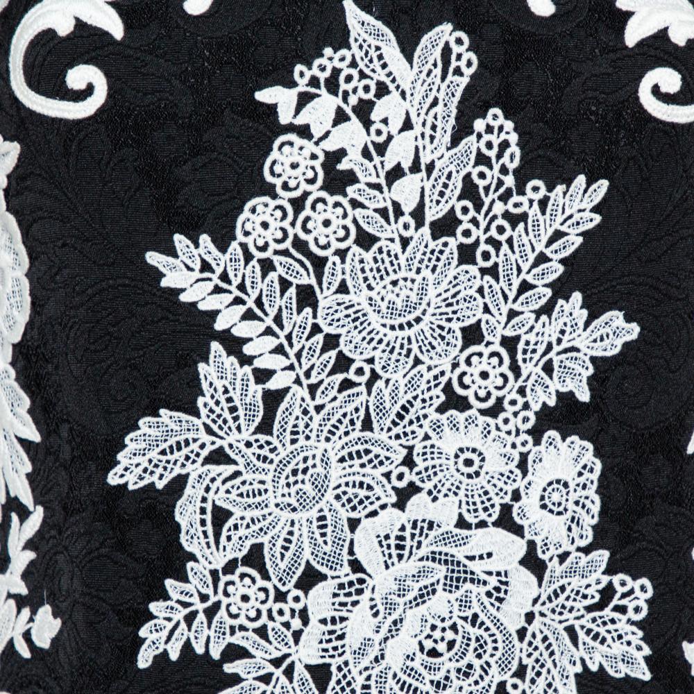 Dolce & Gabbana Black Jacquard Contrast Floral Lace Shift Dress S 1