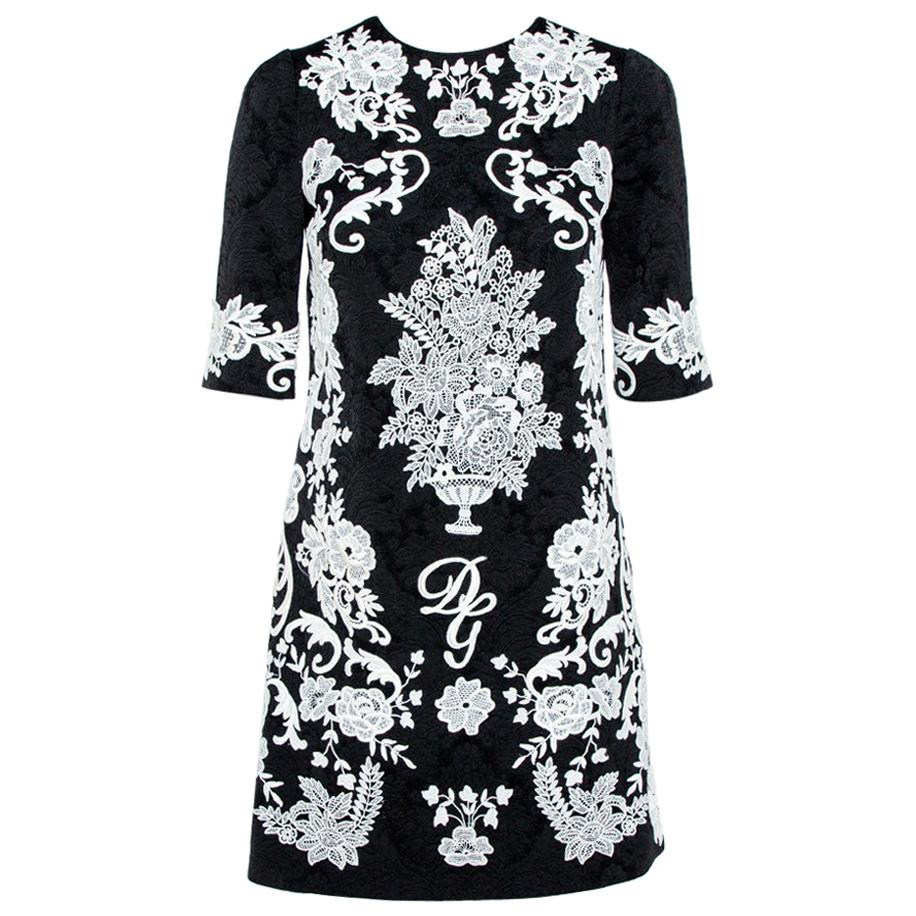 Dolce & Gabbana Black Jacquard Contrast Floral Lace Shift Dress S