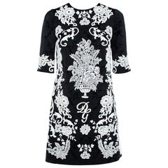 Dolce 
Gabbana Black Jacquard Contrast Floral Lace Shift Dress S