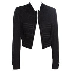 Dolce & Gabbana Black Jacquard Corded Applique Velvet Trim Cropped Jacket S