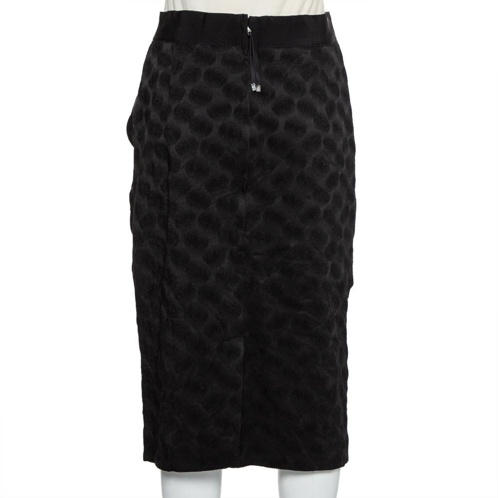 Dolce & Gabbana Black Jacquard Draped Detail Pencil Skirt L In Good Condition For Sale In Dubai, Al Qouz 2