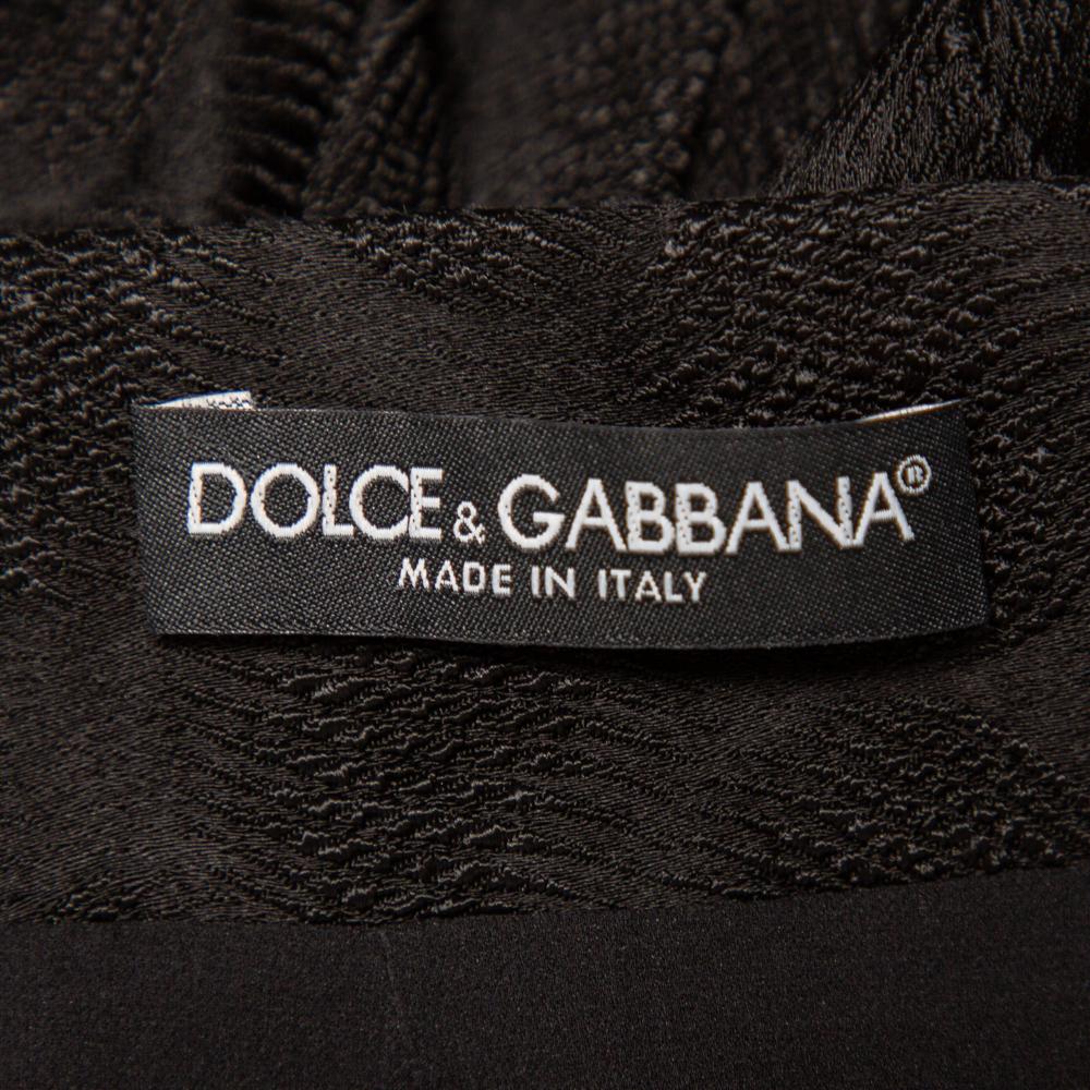 Dolce & Gabbana Black Jacquard Draped Detail Pencil Skirt L For Sale 1
