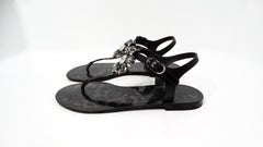 Dolce & Gabbana Black Jelly Lace Print Sandals With Crystal Flower Embellishment