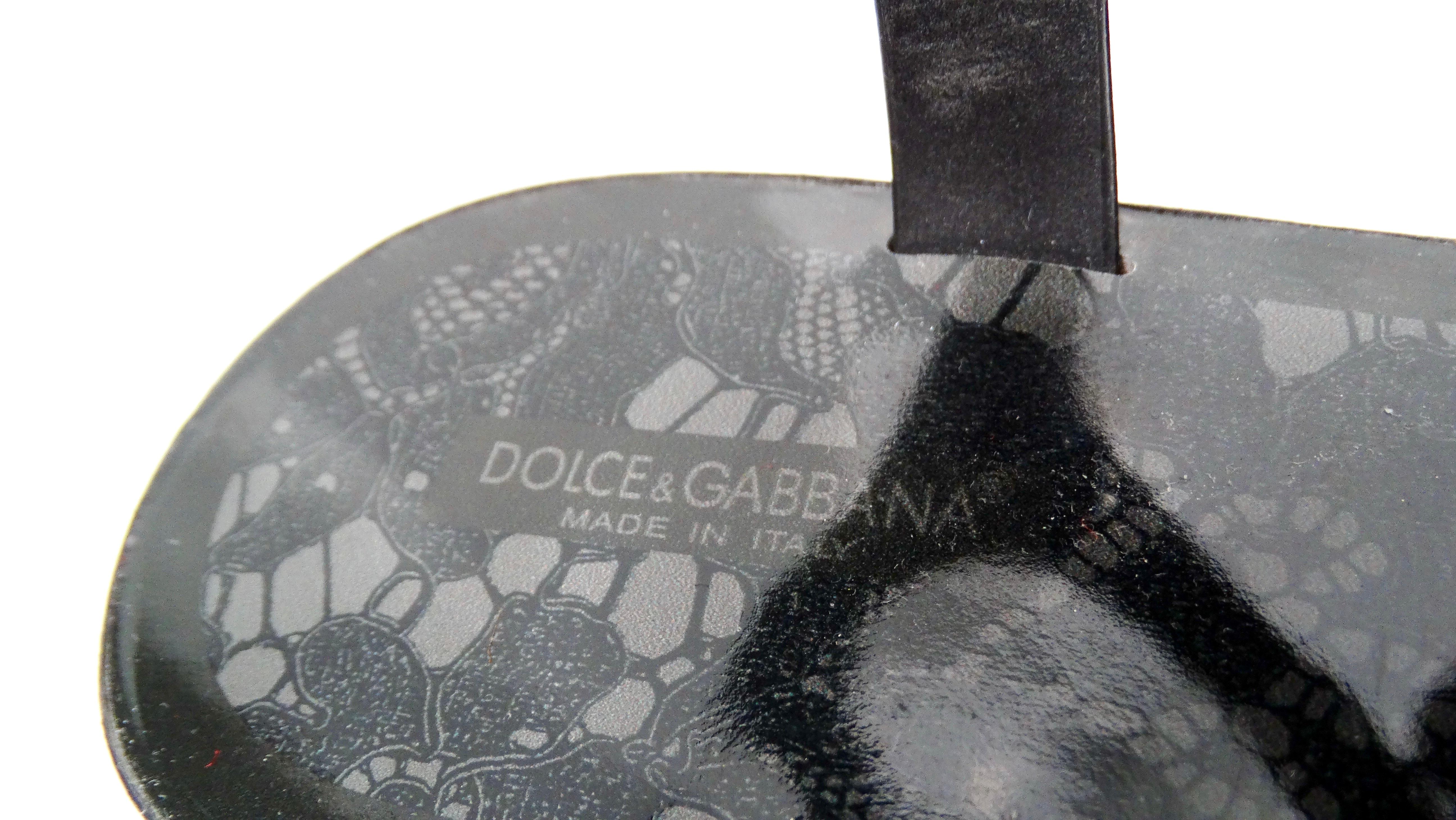 Dolce & Gabbana Black Jelly Lace Print Sandals With Crystal Flower Embellishment For Sale 2